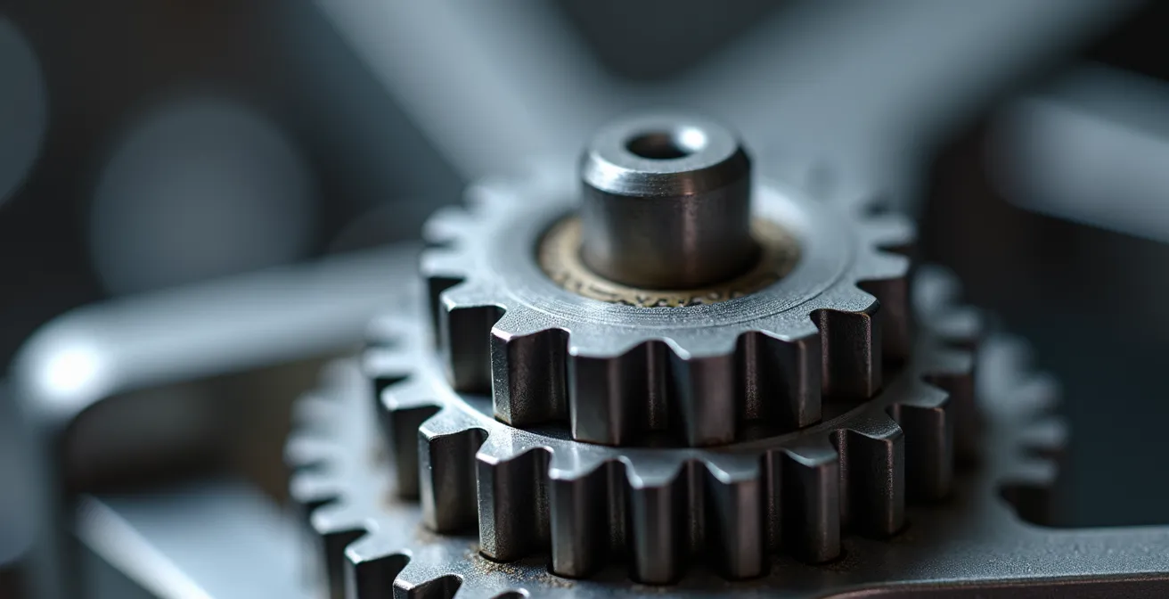 Vue macro détaillée d'un mécanisme de store français de haute qualité avec finitions métalliques